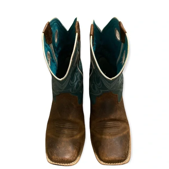 Ariat Crossfire Unisex  4 Teal Blue / brown cowboy boots - Picture 2 of 10